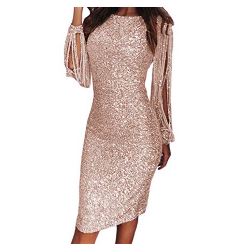 Rose gold midi sequin dress
